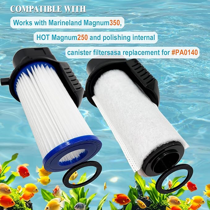 3 Pack Replacement Micron Cartridges, 3 JH Floss Sleeves, and 3 Foam Gaskets for MarineLand Magnum Polishing Internal Canister Filter; Micron Cartridge PA0140, ML90769 Rite-Size JH Floss Sleeve-PurrikoPets