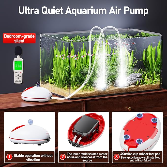 1.5w Ultra Quiet Aquarium Air Pump, Aquarium Aerator Adjustable Airflow, Single Hole Suitable for 40 to 70 GPH Fish Tank-PurrikoPets