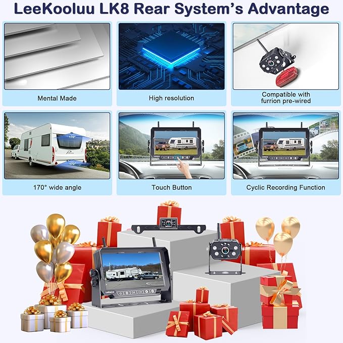 Dual RV Backup Cameras Wireless - Ease Install Plug-Play Recording HD 1080P 7'' Touch Key Monitor Trailer Truck Rear View Cam Night Vision Signal No-Delay 4 Channels for Furrion Pre-Wired Mount-PurrikoPets