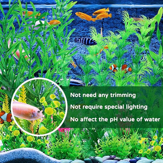 Fish Tank Plants, 20pcs Aquarium Decor Green Plants Artificial Aquarium Decorations Plant, Fish Tank Accessories for Household and Office Aquarium Simulation, Small to Large-PurrikoPets
