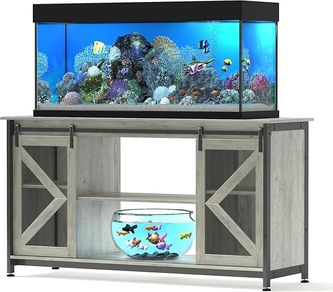 55-75 Gallon Aquarium Stand Heavy Duty Steel Frame, Fish Tank Cabinet with Accessories Storage for Reptile Terrarium & Turtle Tank - 1000lbs Capacity (Grey)-PurrikoPets