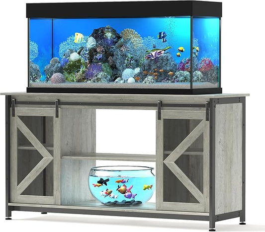 55-75 Gallon Aquarium Stand Heavy Duty Steel Frame, Fish Tank Cabinet with Accessories Storage for Reptile Terrarium & Turtle Tank - 1000lbs Capacity (Grey)-PurrikoPets