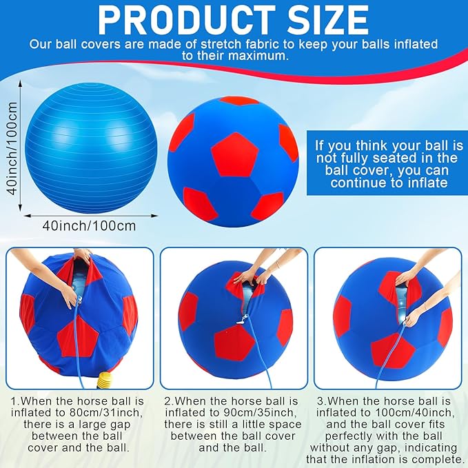 40inch Giant Herding Ball with Ball Cover Anti Burst Please Watch VCR for How to Inflation Horse Toys for Horses Stall Entertainment Play, Pump Included(Blue,Stylish)-PurrikoPets
