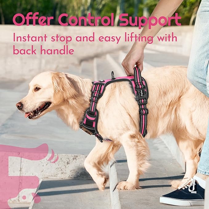 Eagloo Dog Harness Medium Sized, Easy Wearing with 3 Buckles, Adjustable No Pull Pet Harness with 2 Rings for Walking, No Chock Reflective Soft Padded Vest with Control Handle, Pink & Black, M-PurrikoPets