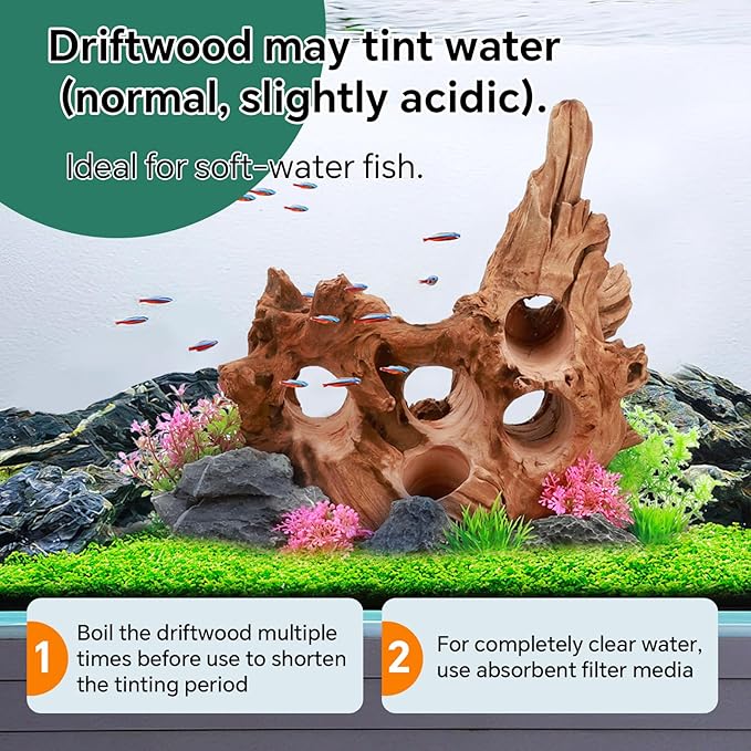 Driftwood for Aquarium Natural Aquarium Wood for Aquascaping Fish Tank Decorations Reptile Tank Decor (Porous Natural Driftwood 10-16“)-PurrikoPets