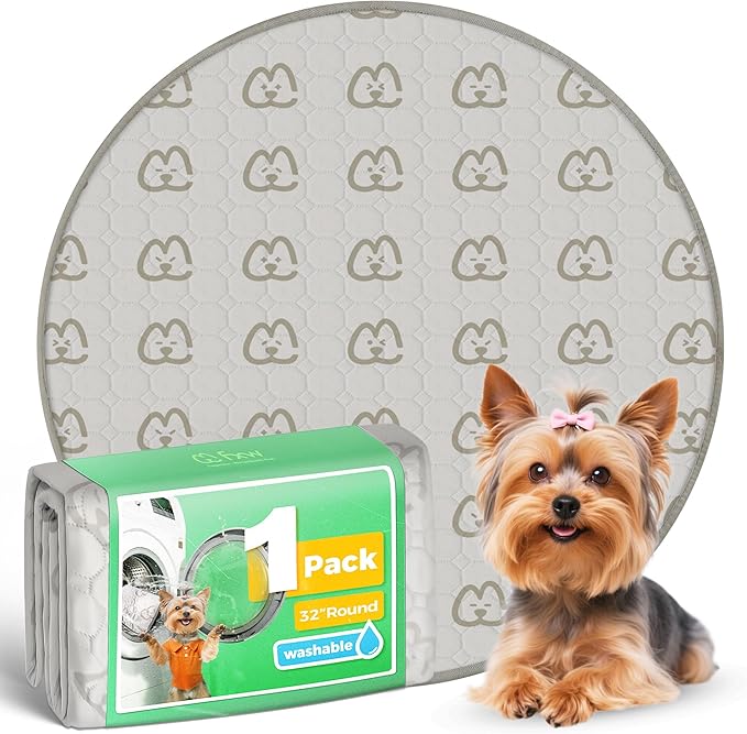 FXW Washable Pee Pads for Dogs, Puppy Pads with Super Absorbent, Specifically Designed for Whelping Box, 32" Round, Khaki, 1 Pack-PurrikoPets