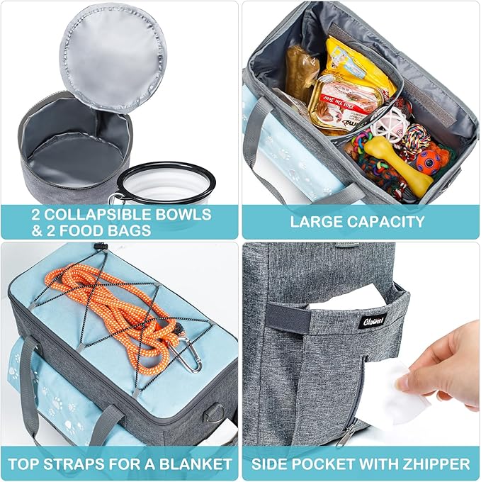 Dog Travel Bag, Airline Approved Dogs Bags for Traveling, 2 Dog 's Food Travel Container and Collapsible Bowls, Weekend Pet Travel Bags (X-Large)-PurrikoPets