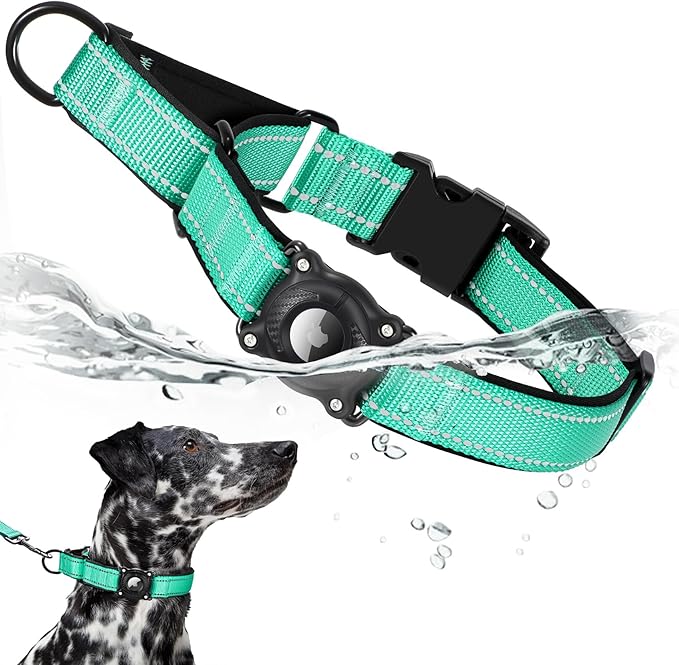 Airtag Dog Collar with Martingale Design, IP68 Waterproof Air Tag Collar Holder, Adjustable Reflective Soft Padded Nylon Dog Collar for Large Medium Small Dogs-PurrikoPets