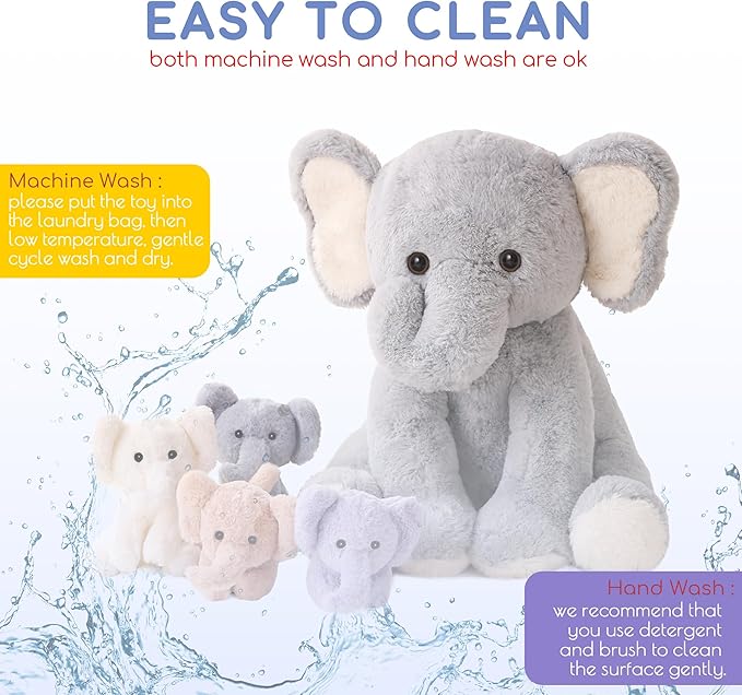 5 Pieces Elephant Stuffed Animals for Girls, 1 Mommy Elephant with 4 Babies Soft Plush Set Toys Gifts for Kids Children 3 4 5 6 7 8 9 Years, Christmas, Birthday, Children's Day-PurrikoPets