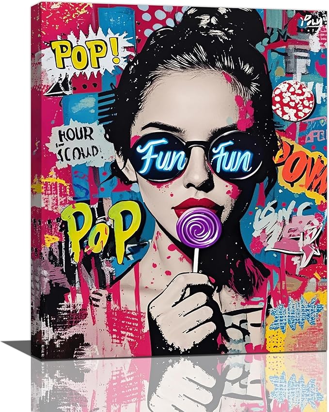 Fashion Women Wall Art Glam Modern Artwork for Girls Banksy Street Graffiti Pop Art Canvas Pictures Painting Print Framed Decorations Gifts for Bedroom Living Room Office 16"x20"-PurrikoPets