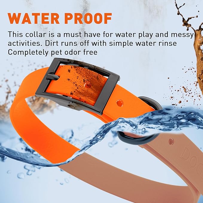 Dogline Biothane Waterproof Dog Collar Strong Coated Nylon Webbing with Black Hardware Odor- Proof for Easy Care Easy to Clean High Performance Fits Small Medium or Large Dogs, Hunter Orange-PurrikoPets
