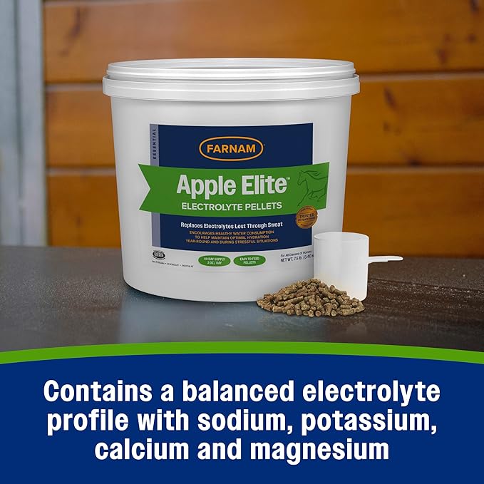 Farnam Apple Elite Electrolyte Supplement for Horses, Replaces Vital Minerals, Encourages Hydration, No Added Sugar, 7.5 lb, 40 Day Supply-PurrikoPets