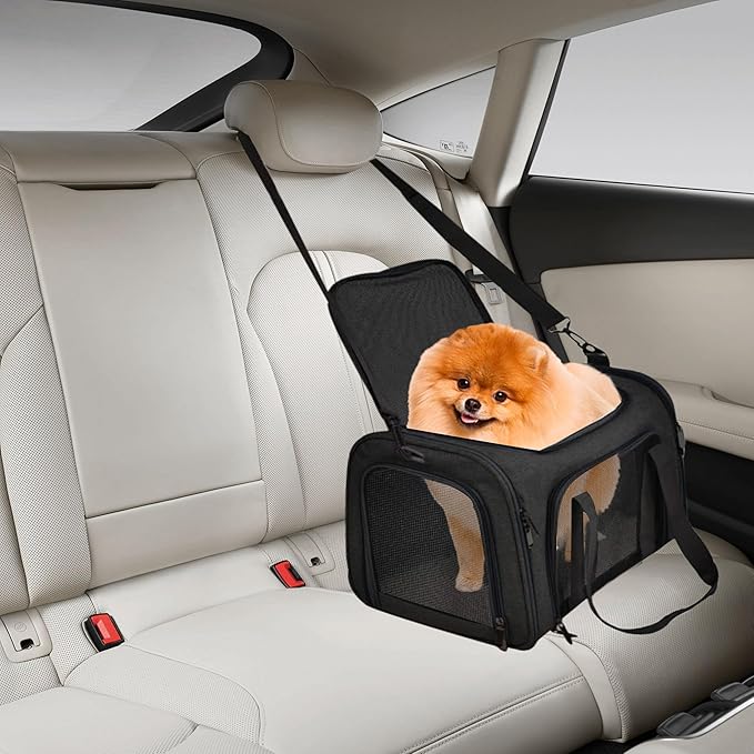 Airline Approved Soft Sided Pet Carrier for Small and Medium Dogs, Cats, and Puppies (Up to 15 lbs), Collapsible Portable Travel Bag for Dogs Cats (Black)-PurrikoPets