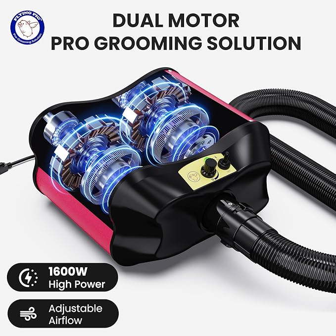 Flying Pig Double Motor High Performance Dog Pet Grooming Dryer -Magenta-PurrikoPets