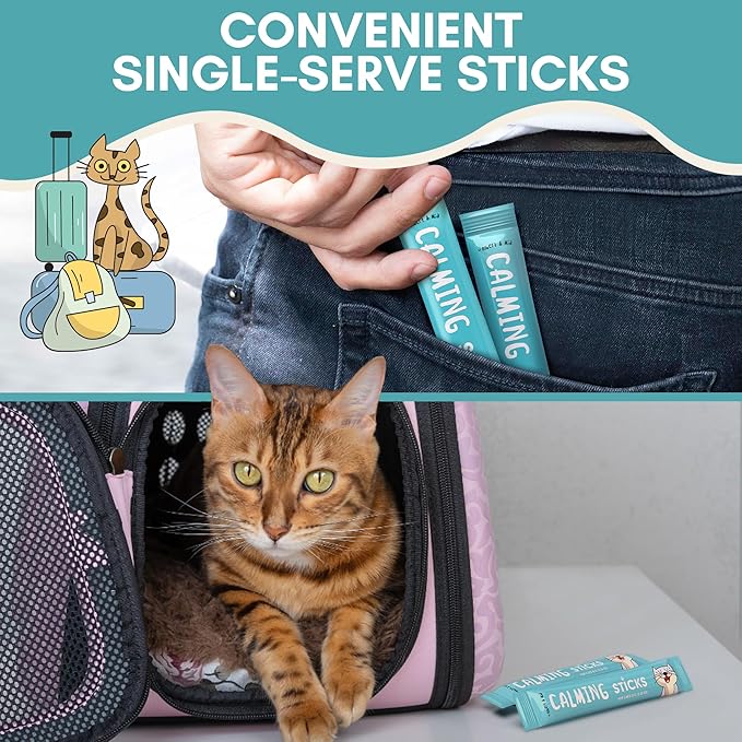 ALBERT & MIA Calming Sticks Lickable Calming Cat Treats for Stress and Anxiety Relief for Cats, Irresistible - Vet Recommended (Sleeping Aid, Vet Visits, Grooming, Car Rides, Plane) 20 Pack-PurrikoPets