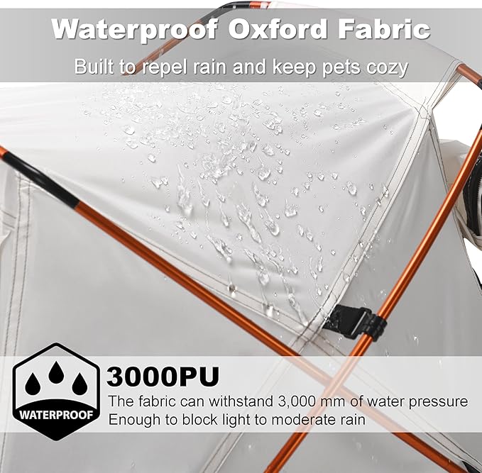 Dog Tent Cat Tent with Aluminum Poles and Camping Mat, Outdoor Waterproof Pet Tent with Zippered Mesh Door, Dog House, Cat House, Pet Playpen, Portable and Collapsible (White, Small)-PurrikoPets