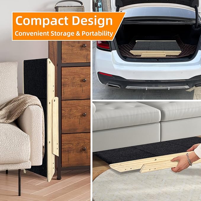 Dog Stairs/Ramp for Bed, Wooden Convertible Pet Steps, Portable Dog Ladder Up to 180 Pound for Elderly/Short-Legged Dogs, 3 Steps for Beds, Couch, Cars-PurrikoPets