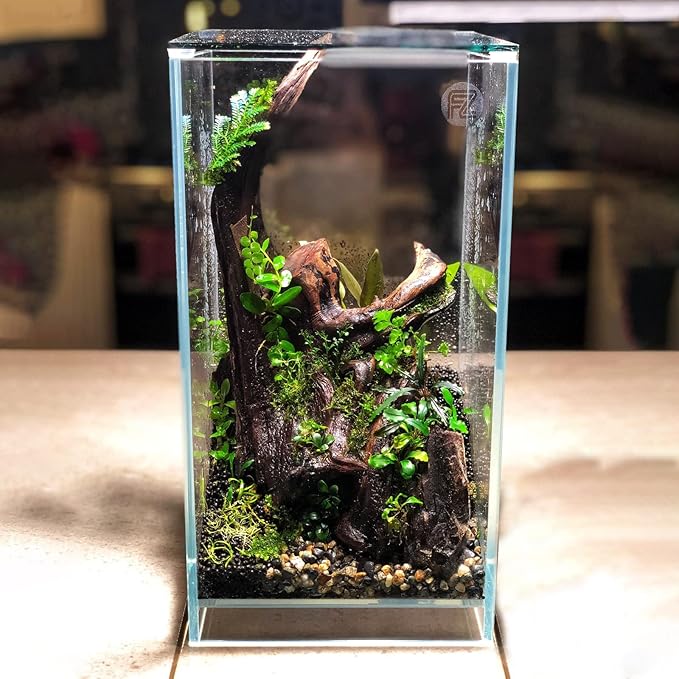 Fzone 2 Gal Nano Rimless Aquarium Low Iron Fish Tank NovaClear Ultra-White Translucent Glass Verso Series Nano Shallow Pond Levitating Floating Air Aquarium(A16-H30)-PurrikoPets