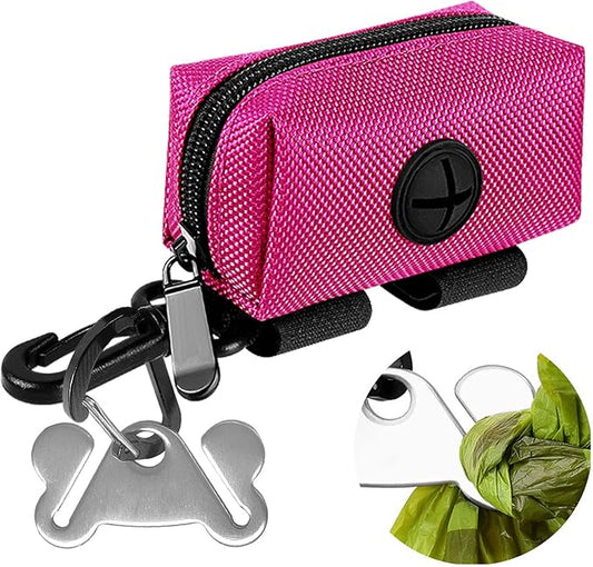 Dog Waste Bag Dispenser Pet Poop Bags Holder for Doggie Waste Bags Dispensers Soft Fabric Zipper Small Doggy Puppy Pouch for Leash Accessory Attachment with Carrier,Pink-PurrikoPets