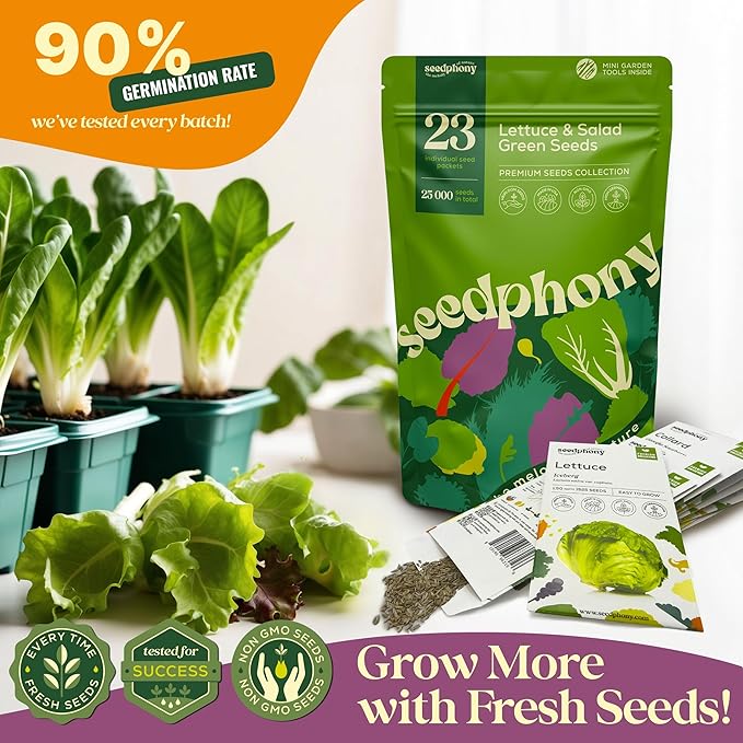 23 Lettuce & Salad Greens Seeds Variety Pack - 25,000+ Non-GMO Heirloom Greens Seeds for Planting Lettuce Indoor & Outdoor: Arugula, Mizuna, Kale, Spinach, Swiss Chard, Mache & More Lettuce Seeds-PurrikoPets