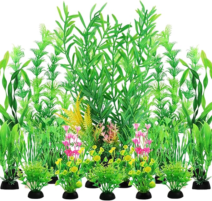 Fish Tank Plants, 20pcs Aquarium Decor Green Plants Artificial Aquarium Decorations Plant, Fish Tank Accessories for Household and Office Aquarium Simulation, Small to Large-PurrikoPets