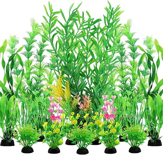 Fish Tank Plants, 20pcs Aquarium Decor Green Plants Artificial Aquarium Decorations Plant, Fish Tank Accessories for Household and Office Aquarium Simulation, Small to Large-PurrikoPets