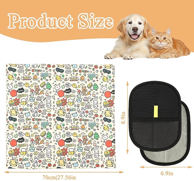 27.6x27.6 Cat Wrap for Cutting Nails, Cat Grooming Wrap with Pet Hair Removal Glove, Cats Restraint for Nail Clipping Ear Cleaning Teeth Brushing-PurrikoPets