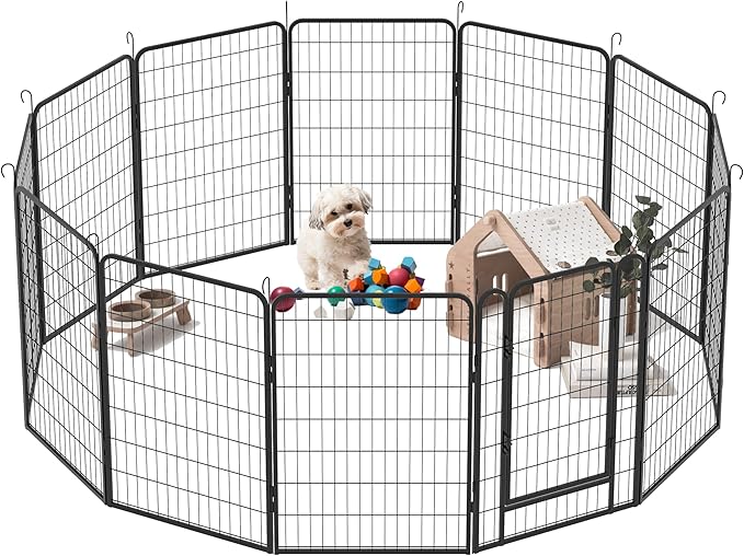 Dog Playpen, Outdoor Dog Fence, 8 Panels, 40" H Dog Pen for Large/Medium/Small Dogs, Heavy Duty Metal Pet Fence with Gate, Portable Dog Fence for RV Camping and Yard (Black)-PurrikoPets
