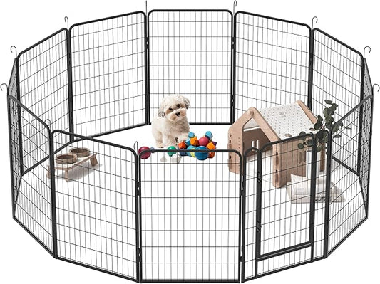Dog Playpen, Outdoor Dog Fence, 8 Panels, 40" H Dog Pen for Large/Medium/Small Dogs, Heavy Duty Metal Pet Fence with Gate, Portable Dog Fence for RV Camping and Yard (Black)-PurrikoPets