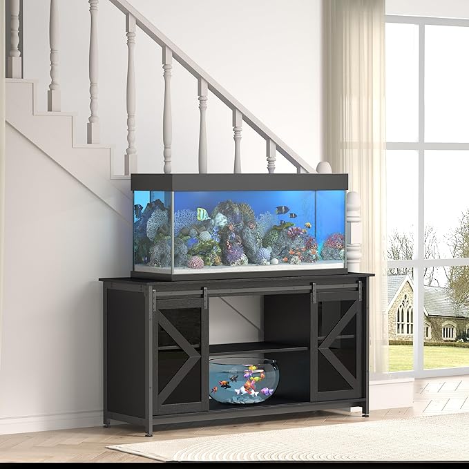 55-75 Gallon Aquarium Stand Heavy Duty Steel Frame, Fish Tank Cabinet with Accessories Storage for Reptile Terrarium & Turtle Tank - 1000lbs Capacity (Black)-PurrikoPets