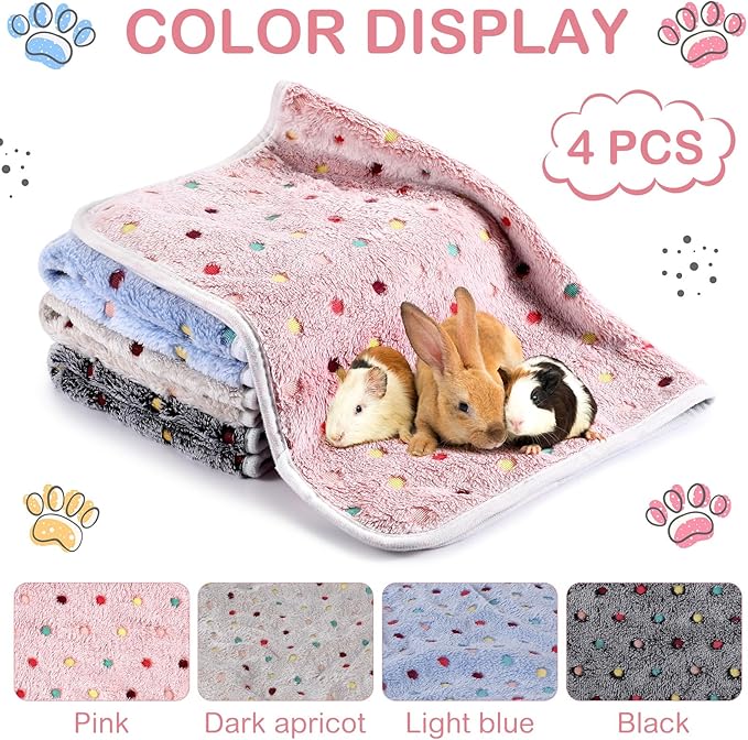 4 Pcs Waterproof Guinea Pig Blankets Washable Small Animal Fleece Bedding Absorbent Guinea Pig Cage Liners Reusable Pet Pee Pad Sleep Mat Pad Cover for Hamster Ferret (Colorful Dot,35 x 24 Inch)-PurrikoPets