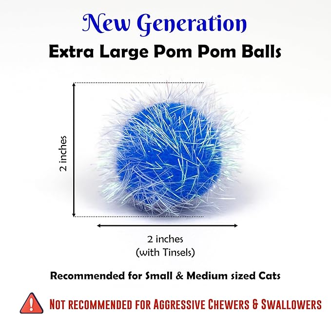 20 Pieces 2 inches Sparkle Pom Pom Balls for Cat - Interactive Glitter Balls, Multicolor, Best as Kitten Play Toys-PurrikoPets