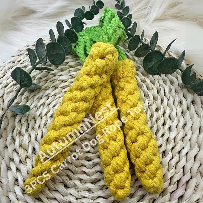 3PCS Yellow Woven Pet Chew Set, Puppy Teething Chews, Dog Chew Accessories, Cat Interactive Chews, Durable Braided Chews for Pets-PurrikoPets