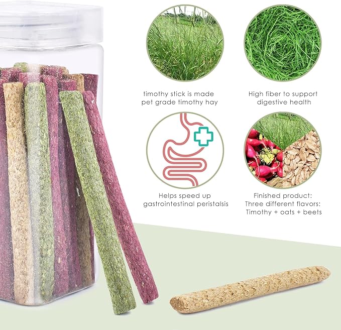 ERKOON Timothy Hay Sticks,Rabbit Chew Toys for Teeth Natural Molar Sticks Rabbits Treats for Bunnies, Chinchilla Guinea Pigs, Gerbil, Hamster (25 Pcs)-PurrikoPets