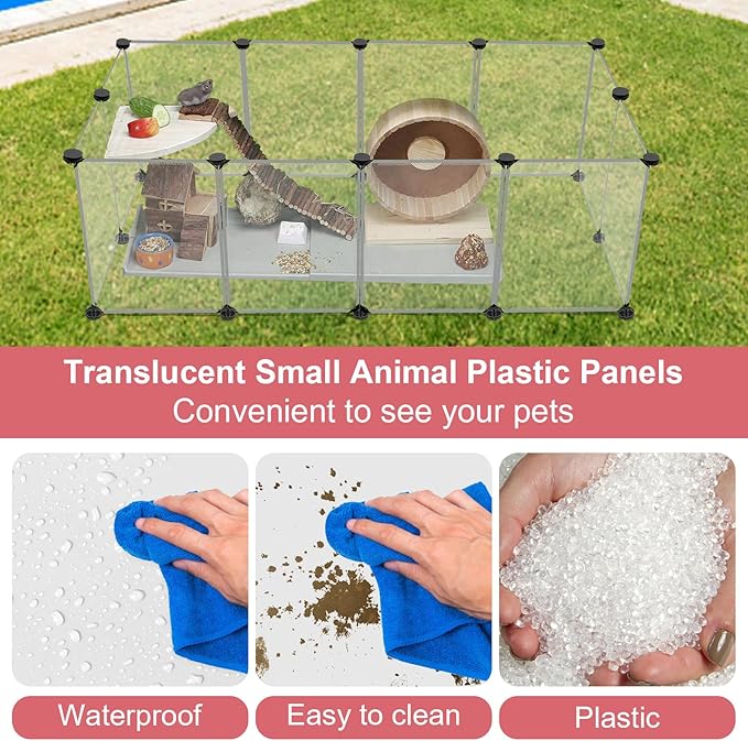 12 Panels Transparent Small Animals Playpen,48" x 24" x 16" Portable Pet Playpen,Plastic Enclosure,Puppy Play Pen for Indoors Outdoor Pet Fence for Guinea Pigs,Bunny,Ferrets,Hamsters,Hedgehogs-PurrikoPets