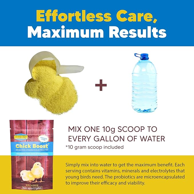 Flock PRO Chick Boost Probiotic - Probiotics, Vitamins, Minerals and Electrolytes for Chickens | Chicken Vitamins and Supplements for All Poultry - 3Oz-PurrikoPets
