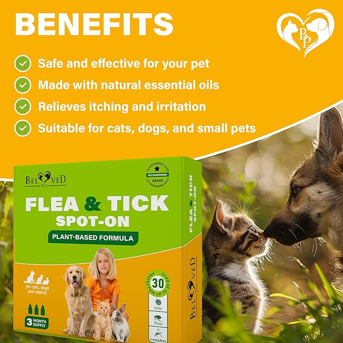 Flea and Tick Prevention for Small Dogs & Cats, Rabbits - Natural Flea Treatment & Pest Control - Topical Flea & Mosquito Repellent for Puppy and Kitten - All Pets-PurrikoPets