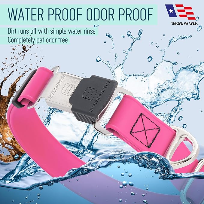 Dogline Biothane Waterproof Dog Collar with Herm Sprenger Black Stainless Steel Quick Release Buckle – Heavy Duty Tactical Durable Collar for Dogs – Comfortable and Safe Pet Collar W 1" L 15-25" Pink-PurrikoPets