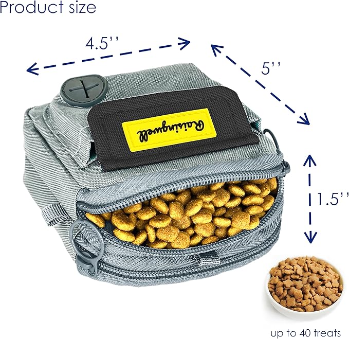 Dog Treat Pouch for Pet Walking and Training with Clicker Poop Bags and Three Bags Design Small Fanny Zipper Pack Holder for Puppy Snack Dispenser Kit for Leash and Outdoor Use (Gray)-PurrikoPets