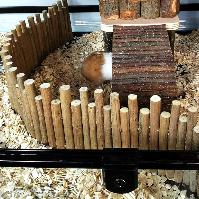 Ejoyous Hamster Wooden Bridge, Wood Ladder Hamster Fence Hideout Cage Bedding Climbing Toys for Syrian Hamsters Gerbil Small Animals (60CM Fence)-PurrikoPets