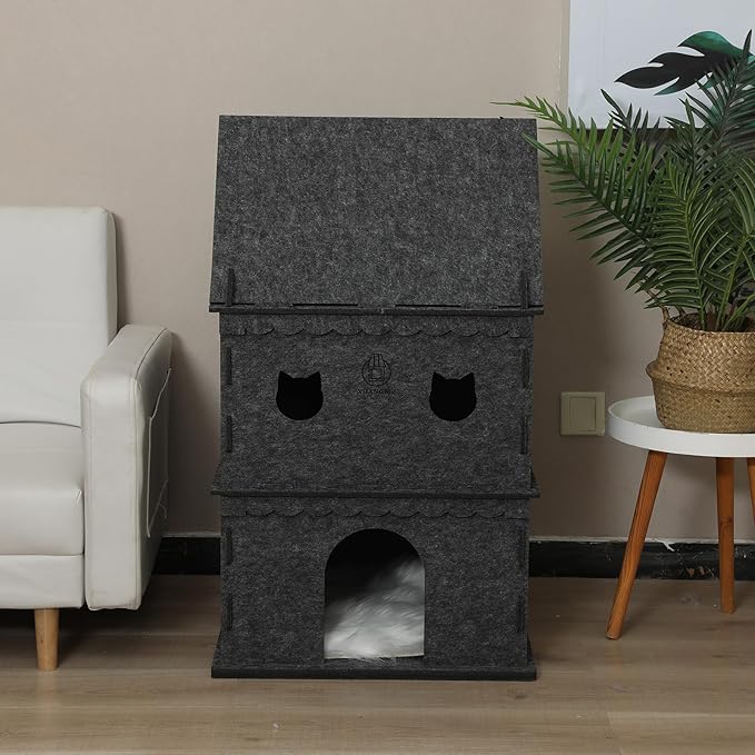 3-Tier Indoor Cat Apartment，Cozy Pet Cat Bed, Hideaway, and Sturdy Cat Castle for Multiple and Large Cats-PurrikoPets