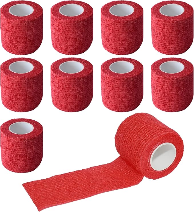 9 Pack 2" x 5 Yards Self Adhesive Bandage Wrap Self Stick Wrap for Ankle, Wrist, Finger, Sports, Breathable Cohesive Vet Tape for Pets (Red)-PurrikoPets