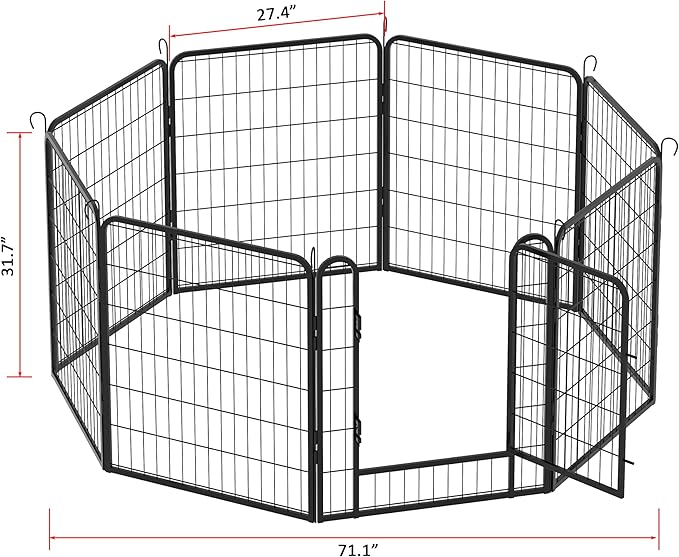 Dog Playpen, Outdoor Dog Fence, 8 Panels, 32" H Dog Pen for Medium/Small Dogs, Heavy Duty Metal Pet Fence with Gate, Portable Dog Fence for RV Camping and Yard (Black)-PurrikoPets