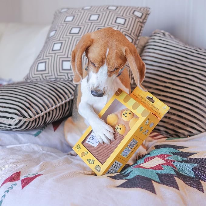 Egg Puff/Waffle 2-in-1 Nose-Work Soft Plush Squeaky Dog Toy - Durable, Cute & Fun HK Gift for Interactive Bonding Time, Hide Chew Sticks & Food for Puzzle Play, Small Medium Dogs-PurrikoPets