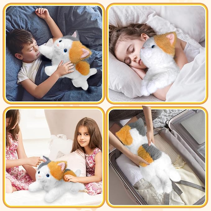 19 inch 3 lbs Cat Weighted Stuffed Animals, Realistic Weighted Cat Stuffed Animal, Sensory Comfort Plush Throw Pillow, Soft Kawaii Kitty Plush Toy Gift for Adults Kids Youth-PurrikoPets