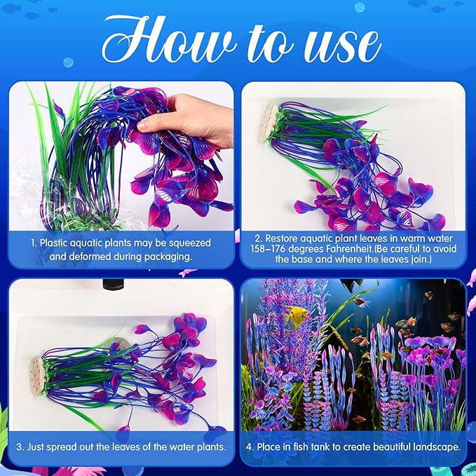 10 Pcs Large Aquarium Artificial Plants Decorations, Tall Plastic Fish Tank Plant Decorations for Household and Office Aquarium(Purple)-PurrikoPets
