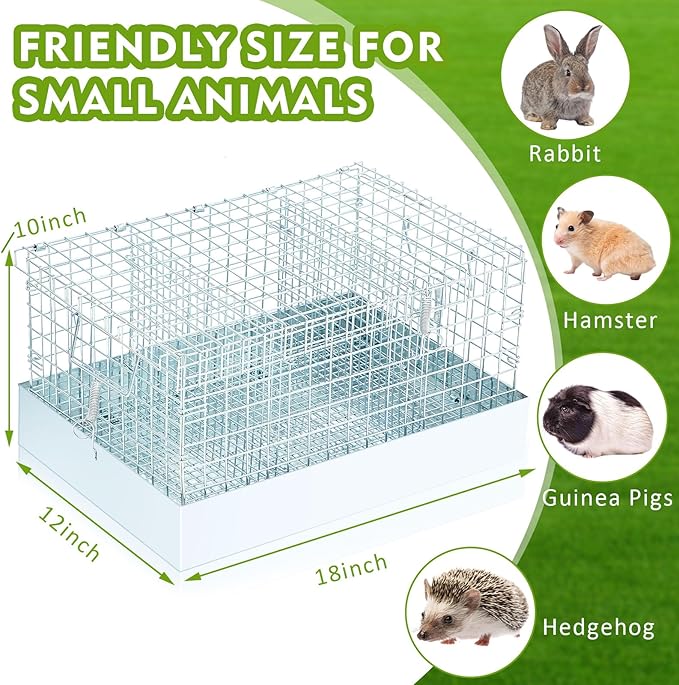 Folding Rabbit Cage, 18 x 12 x 10 in Portable Bunny Carrier with Tray and Handles for Transport, Travel or Temporary Housing, Indoor Outdoor Pet Habitat Animal Enclosure-PurrikoPets