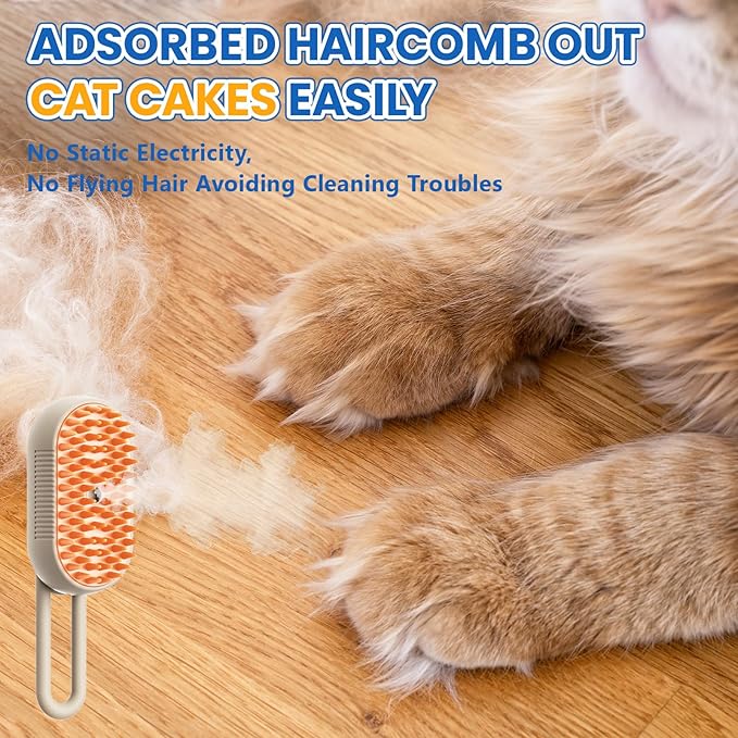 4 in 1 Cat Steam Brush for Shedding, Rechargeable Steam Pet Brush for Dog and Cat, Anti-Static, Massage, Cleaning, Shedding & Combing All In One!(Brown)-PurrikoPets