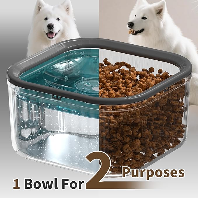 3L Dog Water Bowl No Spill 101oz Large Capacity Spill Proof Slow Drinking Water Feeder No Splash Pet Water Bowl Vehicle Carried Travel Dog Bowl for Sloppy Messy Drinkers Cats(Teal Blue)-PurrikoPets