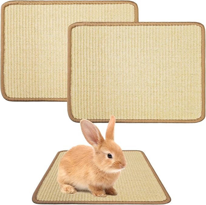 2Pcs Rabbit Scratch Mat,16 x 12 Inch Sisal Rabbit Scratching Pad,Rabbits Scratching Mats for Cages,Claws and Teeth Care Rabbits Chew Toys,Small Pet Bedding for Biting Sleeping Nesting-PurrikoPets